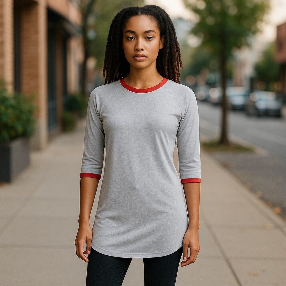 LuLaRoe Womens Top Sz XXS Randy Baseball Tee Gray Red Orange Ringer Shirt NEW